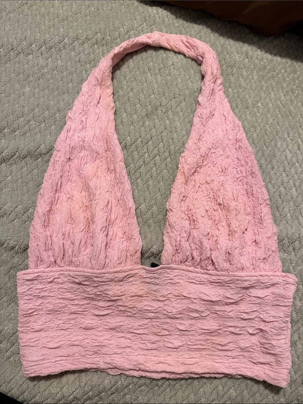 Divided Pink Textured Halter Bandeau Bralette